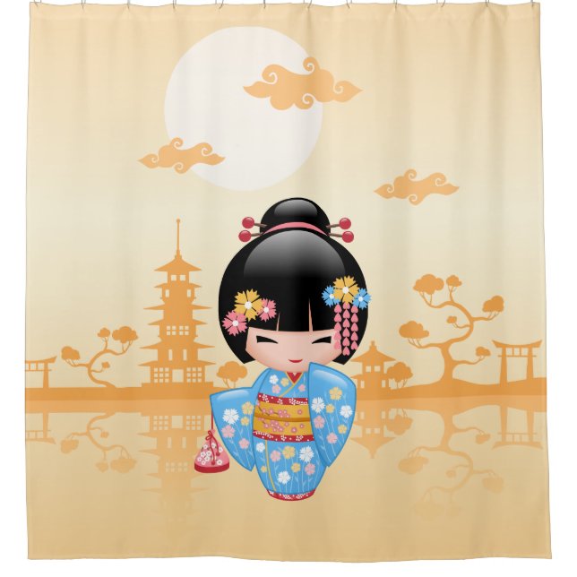 Cortina De Ducha Maiko Kokeshi Muñeca Cute Geisha Chica Amarillo (Anverso)