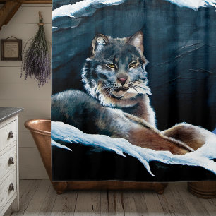 Cortina De Ducha Majestuoso Lince Invernal Descansando en Montaña N