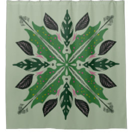 Cortina De Ducha Mandala Begonia Floral Verde Botánico