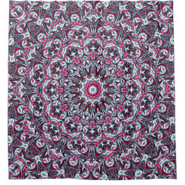 Cortina De Ducha Mandala blanco, rojo y caqui.