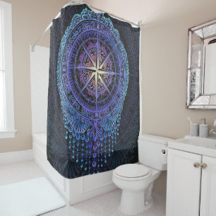 Cortina De Ducha Mandala de brújula celeste