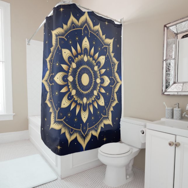 Cortina de ducha Mandala de Luna Celestial | Azul  (In situ)