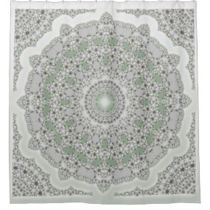 Cortina De Ducha Mandala del fractal del caleidoscopio - verde gris