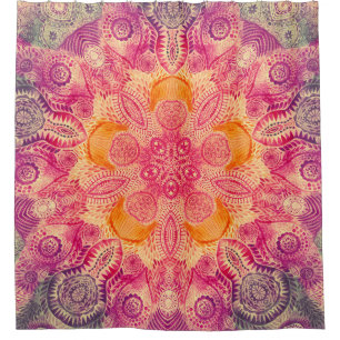 Cortina De Ducha Mandala: diseño de acuarela redonda