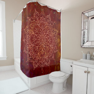 Cortina De Ducha Mandala dorado glam moderno chic rojo óxido