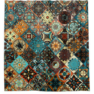 Cortina De Ducha Mandala floral étnica sin fisuras. Colorido m