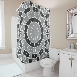 Cortina De Ducha Mandala geométrica en blanco y negro y en blanco y