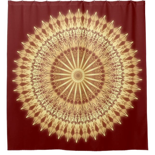 Cortina De Ducha Mandala roja oscura dorada (Anverso)