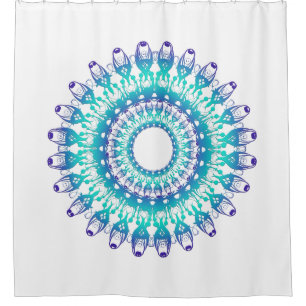 Cortina De Ducha mandala verde azulada étnica