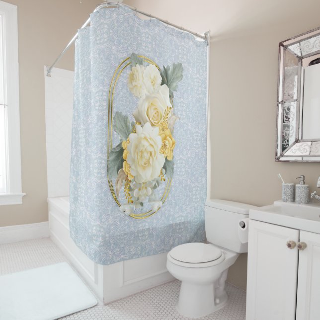 Cortina De Ducha Mandalas azul claro, rosa y blanco inmaculados (In situ)