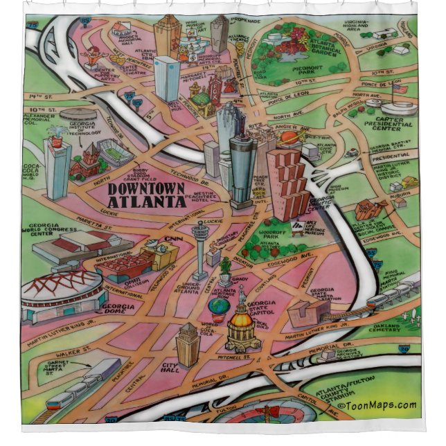 Cortina De Ducha Mapa de diversiones de Atlanta (Anverso)
