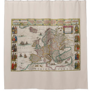 Cortina De Ducha Mapa de Europa en la Edad Media (por Willem Blaeu)
