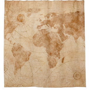 Cortina De Ducha Mapa de ilustraciones del mapa del mundo antiguo,