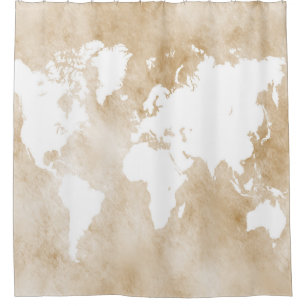 Cortina De Ducha Mapa del mundo del moreno del diseño 82