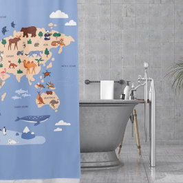 Cortina De Ducha Mapa del mundo infantil Cute Whimsical Moderno