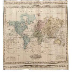 Cortina De Ducha Mapa del vintage del mundo (1823) 2