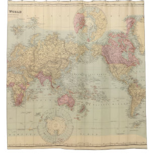 Cortina De Ducha Mapa del vintage del mundo (1901)