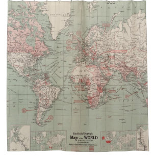 Cortina De Ducha Mapa del vintage del mundo (1918)