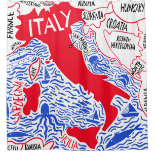 Cortina De Ducha mapa estilizado a mano de Italia. Ilustración de v