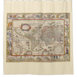 Cortina De Ducha Mapa medieval del mundo (por Willem Blaeu)