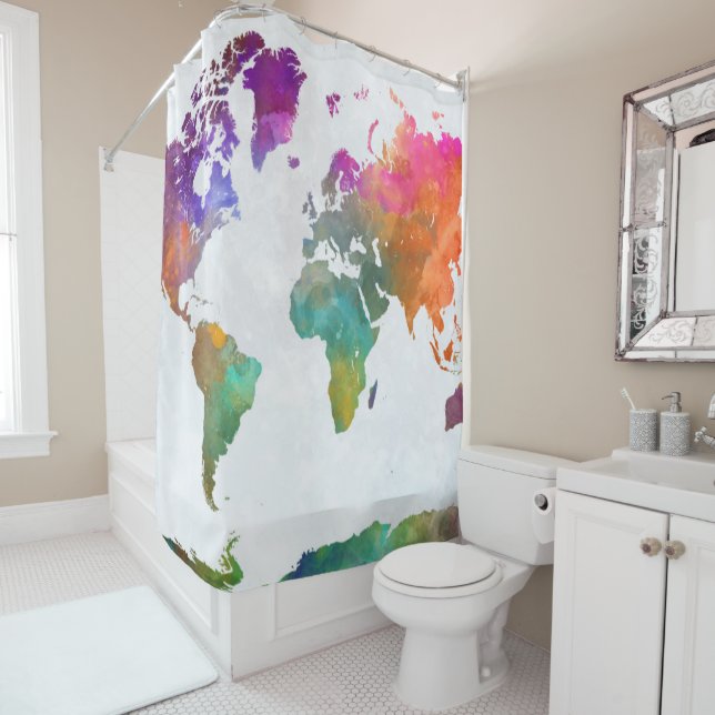 Cortina De Ducha Mapa Mundial de Acuarela (In situ)