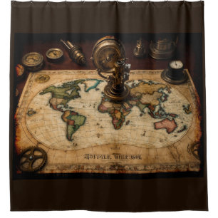 Cortina De Ducha Mapa mundial de Steampunk Olde
