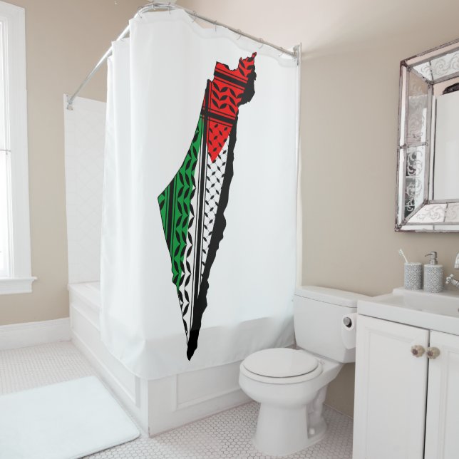 Cortina De Ducha Mapa palestino con bandera y patrón de Keffiyeg (In situ)