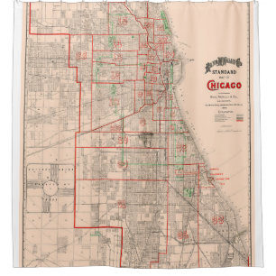 Cortina De Ducha Mapa viejo del vintage de Chicago - 1893