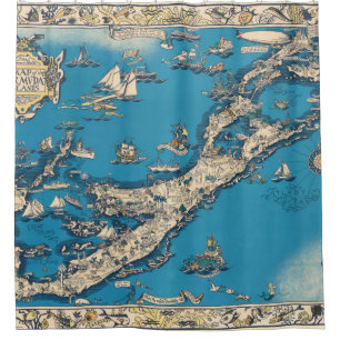Cortina De Ducha Mapa viejo del vintage de las islas de Bermudas