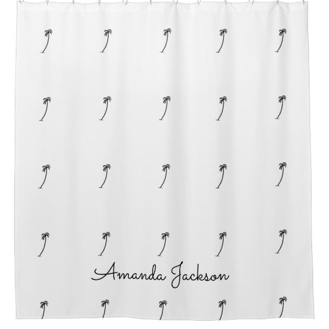 Cortina De Ducha Maravilloso patrón de árbol de coco costero blanco (Anverso)