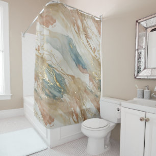 Cortina De Ducha Marble abstracto de color beige y azul
