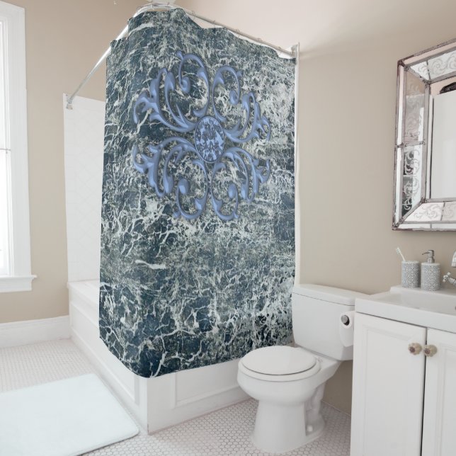 Cortina de ducha Marble azul (In situ)