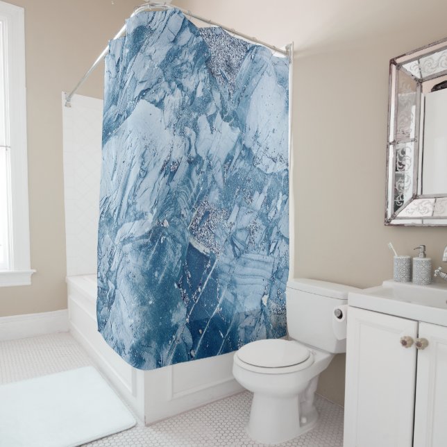 Cortina De Ducha Marble de tonos azules (In situ)