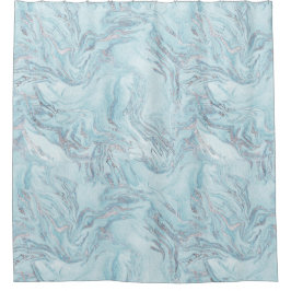 Cortina De Ducha Marble plateado azul acuático