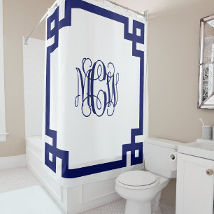 Cortina De Ducha Marco Blanco de Navy Vine Monograma DIY y Llave Gr