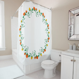 Cortina De Ducha Marco redondo floral con flor rosa amarilla y roja