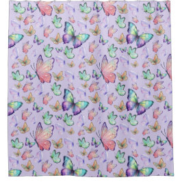 Cortina De Ducha Mariposa acuarela Patrón sin mar Púrpura