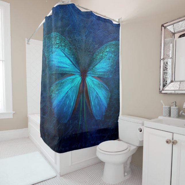 Cortina De Ducha Mariposa azul de alegría y suerte (In situ)
