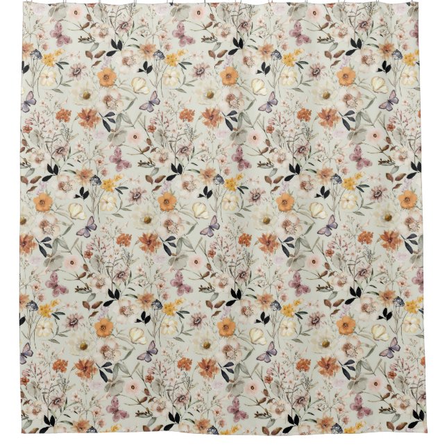 Cortina De Ducha Mariposa Bohemiana Flor Silvestre (Anverso)