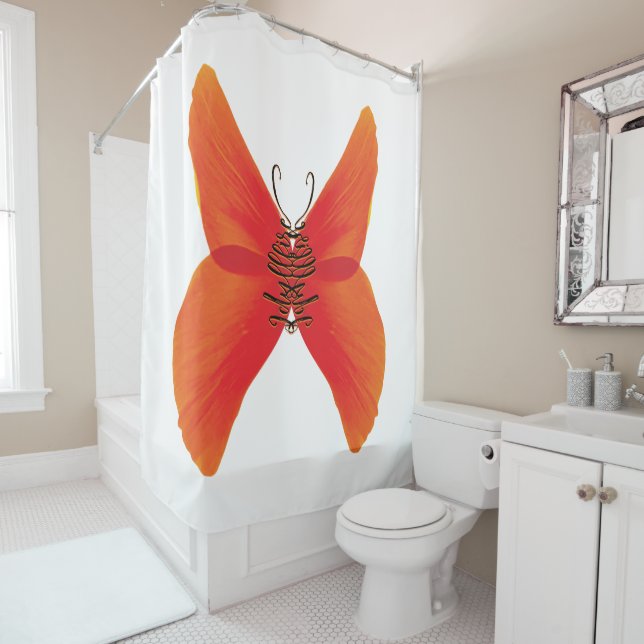 Cortina De Ducha Mariposa de amapola roja naranja con su nombre (In situ)