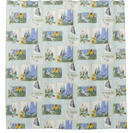 Cortina De Ducha Mariposa Dragonfly n Bird Daisy Delphinium Flower