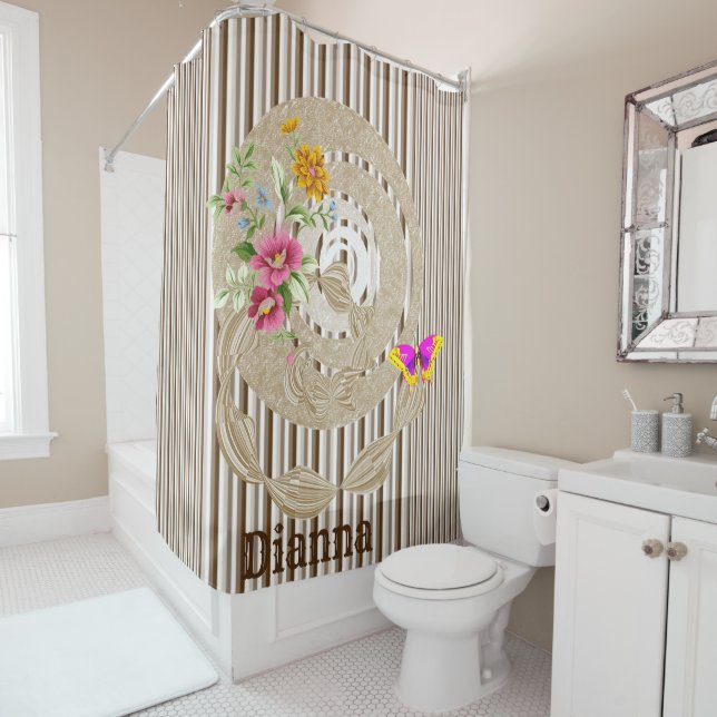 Cortina de ducha Mariposa Floral Banda marrón (In situ)