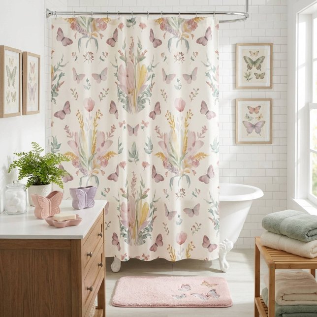 Cortina De Ducha Mariposa Floral Pastel (Subido por el creador)