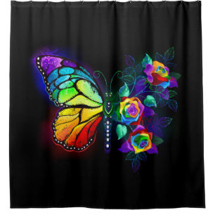 Cortina De Ducha Mariposa florida arcoiris