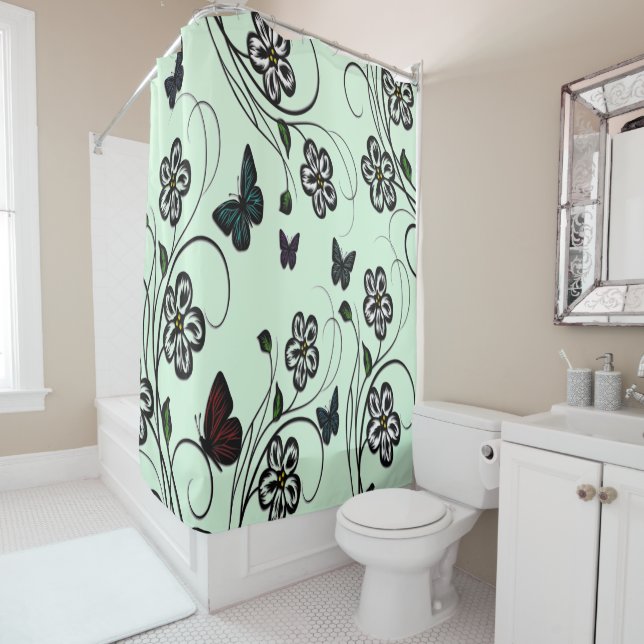 Cortina De Ducha Mariposa Jardín Verde (In situ)