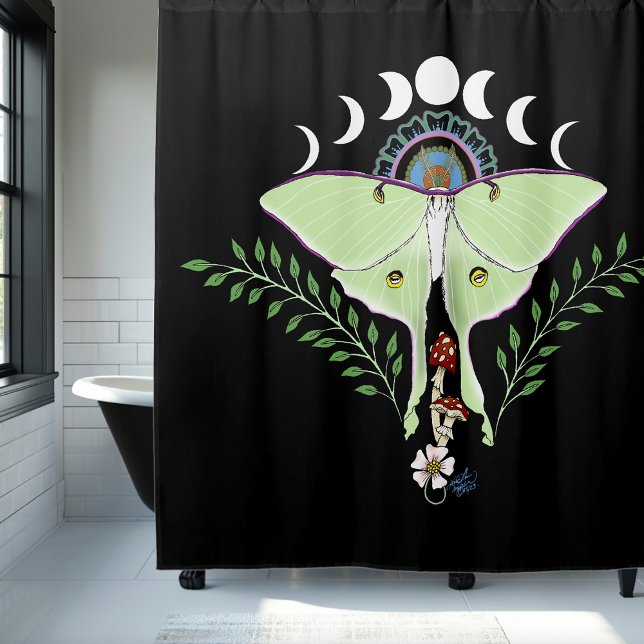 Cortina De Ducha Mariposa Lunar Etérea Verde Mística Celestial (Subido por el creador)
