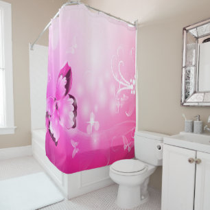 Cortina De Ducha Mariposa magenta