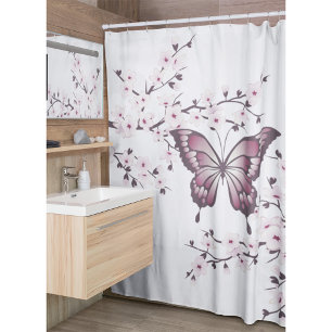 Cortina De Ducha Mariposa Y Cerezo Blossom Mauve