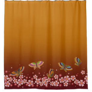 Cortina De Ducha Mariposas japonesas en medio del Sakura florecen e