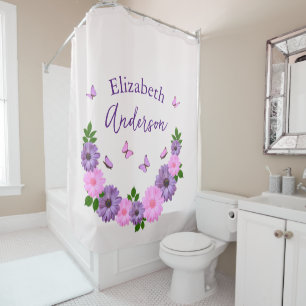 Cortina De Ducha Mariposas rosas y púrpura